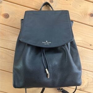 Kate Spade Black Pebbled Leather Drawstring Backpack